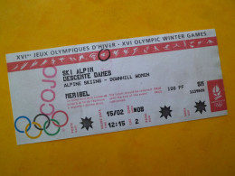 Billet Ticket D’entrée Jeux Olympiques D'Hiver 1992 Meribel - Tickets D'entrée