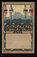 Künstler-AK Ganzsache Bayern PP27C89 / /01: Würzburg, Volksfest 1913, Festbäume, Im Hintergrund Festung Marienberg  - Briefkaarten