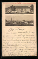 Vorläufer-Lithographie Oberhof, 1889, Ansicht Vom Gasthof, Teilansicht Mit Kirche  - Oberhof