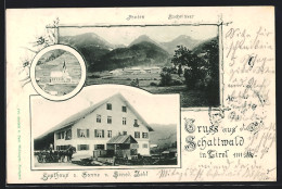 AK Schattwald In Tirol, Gasthaus Z. Sonne V. Bened. Zobl, Kirche, Ortsansicht  - Autres & Non Classés