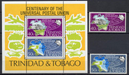 Trinidad & Tobago 1974 UPU Centenary, Maps, Aviation, Ships Etc. Set Of 2 + S/s MNH - U.P.U.
