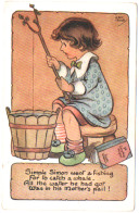 Illustrateur : MARSH H.G.C. : Humour : Simple Simon Went A Fishing For.. : Petite Fille à La Pêche Dans Un Baquet D'eau - Autres & Non Classés