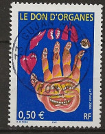 FRANCE Oblitéré 3677 Le Don D'organbes Main Doigt Coeur Visage - Oblitérés