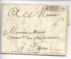 GENEVE Suisse Marque Noire GENEVE Encadré Pour DIJON Taxe 6 1745    ....G - ...-1845 Voorlopers