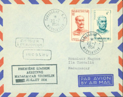 Première Liaison Aérienne Madagascar Tromelin Juillet 1954 Par Avion CAD Tananarive 26 7 54 Inconnu Retour Envoyeur - Airmail