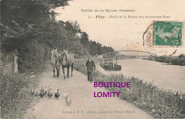 08 Flize Bords De La Meuse Vers Nouveau Pont CPA Cachet 1909 Bateau Péniche Tirée Par Cheval Chevaux Chemin De Halage - Sonstige & Ohne Zuordnung