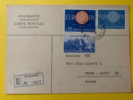 20427 - Rare Affranchissement Mixte Italie - Suisse Europa 1960 Sur Carte Réponse Recommandé Borgosesia Pour Chêne-Bourg - 1959