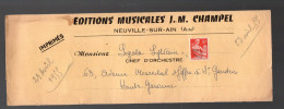 Neuville (01) :enveloppe à Entête JM CHAMPEL éd.musicales,av Préoblitéré Moissonneuse 8f (PPP47459) - Publicités