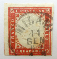 Antichi Stati - Sardegna - 40 Centesimi Firmato 16D Rosso Annullo Milano 1862 - Sardaigne