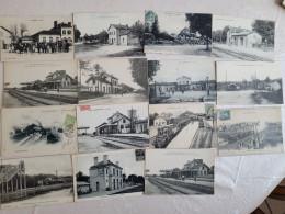 Lot De 33 Cartes Sur Les Gares Et Trains , Passage à Niveau De La Marne 51 , Bon Lot - Bahnhöfe Mit Zügen