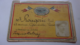 RARE CARTE 1914  LIGUE AERONAUTIQUE DE FRANCE TOURISME AERIEN CARTE NOMINATIVE NOEL ROUGERIE  / AVIATION WWI - Other & Unclassified