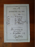 Distribution De Prix Calcul Lecture écriture Dessin 1939 - Diplômes & Bulletins Scolaires