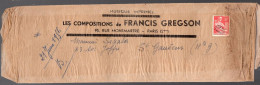 Paris :enveloppe à Entête FRANCIS GREGSON  éd.musicales,av Préoblitéré Moissonneuse 8f (PPP47461) - Publicités