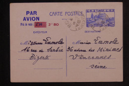 TUNISIE - Entier Postal  Par Avion, De Bizerte Pour Vincennes En 1942 - L 152927 - Briefe U. Dokumente