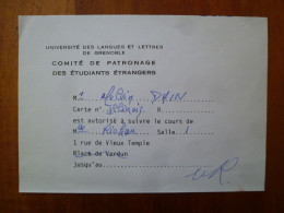 Autorisation Scolaire Université Des Langues Et Lettres De Grenoble Comité De Patronage Des étudiants étrangers - Diplômes & Bulletins Scolaires