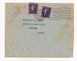 Lettre 1934 Semeuse 35 Centimes Surcharge 25c  Paris Bureau Rue Taitbout Samadet Landes - 1906-38 Sower - Cameo