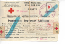 GENEVE Suisse CROIX ROUGE Formulaire De Correspondance Destination ROOST WARENDIN Nord France Verso Cachet R...........G - Lettres & Documents