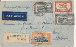 BELGIAN CONGO REGISTERED AIR COVER FROM ALBERTVILLE 08.04.36 TO MONS - Cartas & Documentos