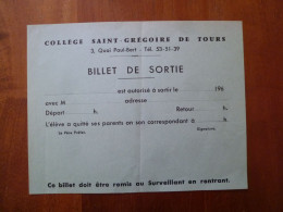 Billet De Sortie Collège Saint Grégoire Tours - Diplômes & Bulletins Scolaires