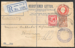 England London Uprated Registered Postal Stationery Cover Mailed To Germany 1922. - Lettres & Documents