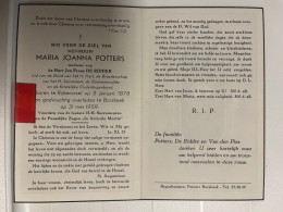 Devotie DP - Overlijden Maria Potters Wwe De Ridder - Rijkevorsel 1878 - Borsbeek 1959 - Obituary Notices