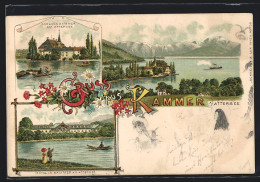 Lithographie Kammer A. Attersee, Hotel, Schloss Kammer, Dampfer Auf Dem Wasser  - Sonstige & Ohne Zuordnung