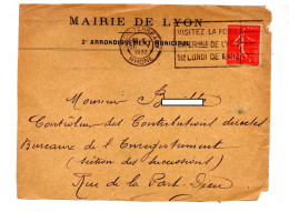 Devant De Lettre Flamme Lyon Foire Sur Semeuse Entete Mairie - Mechanical Postmarks (Advertisement)