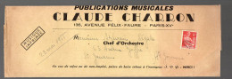 Paris :enveloppe à Entête CLAUDE CHARRON   éd.musicales,av Préoblitéré Moissonneuse 8f (PPP47468) - Advertising