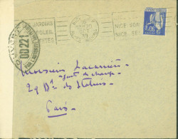Guerre 40 YT Paix N°368 CAD + Flamme Nice16 OCT 39 Censure Bande + Cachet OD 221 = Nice - WW II