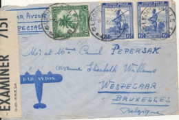 BELGIAN CONGO CENSORED AIR COVER  FROM LEO. TO BRUSSELS ARRIVAL ON THE BACK - Cartas & Documentos