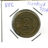 2 FRANCS 1934 FRANKREICH FRANCE Französisch Münze #AN338.D.A - 2 Francs