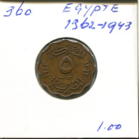 5 MILLIEMES 1943 EGYPT Islamic Coin #AR331.U.A - Egitto