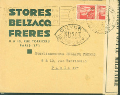 Guerre 40 Stores Belzacq Frères Paris YT N°283 CAD + Flamme Megève 1940 Censures ND 203 (Annecy) + Commission ND - Oorlog 1939-45