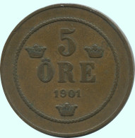 5 ORE 1901 SWEDEN Coin #AC664.2.U.A - Svezia