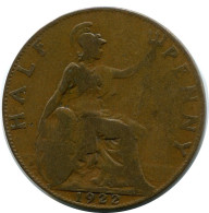 HALF PENNY 1922 UK GBAN BRETAÑA GREAT BRITAIN Moneda #BA965.E.A - C. 1/2 Penny