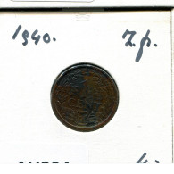 1 CENT 1940 NIEDERLANDE NETHERLANDS Münze #AU294.D.A - 1 Cent