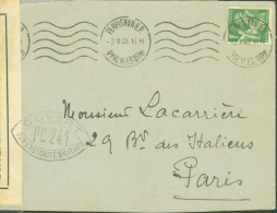 Guerre 40 YT Iris N°432 CAD Perpignan 2 II 40 Censure Bande + Cachet PC 241 = Perpignan - 2. Weltkrieg 1939-1945