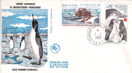 ARCTIC-ANTARCTIC, FRENCH S.A.T. 1980 BASE DUMONT D'URVILLE ON FDC - Bases Antarctiques