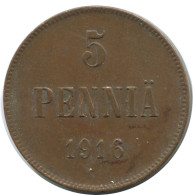 5 PENNIA 1916 FINLAND Coin RUSSIA EMPIRE #AB224.5.U.A - Finnland