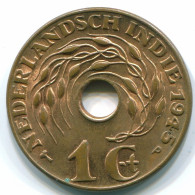 1 CENT 1945 P NETHERLANDS EAST INDIES INDONESIA Bronze Colonial Coin #S10446.U.A - Indes Néerlandaises
