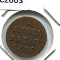 1808 BATAVIA VOC DUIT NIEDERLANDE OSTINDIEN NY COLONIAL PENNY #VOC2063.10.D.A - Nederlands-Indië