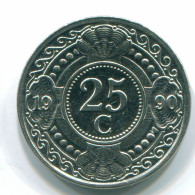 25 CENTS 1990 ANTILLES NÉERLANDAISES Nickel Colonial Pièce #S11253.F.A - Niederländische Antillen