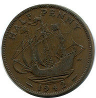 HALF PENNY 1942 UK GBAN BRETAÑA GREAT BRITAIN Moneda #AZ669.E.A - C. 1/2 Penny
