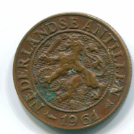 1 CENT 1961 NETHERLANDS ANTILLES Bronze Fish Colonial Coin #S11071.U.A - Niederländische Antillen