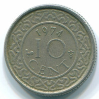 10 CENTS 1974 SURINAME NEERLANDÉS NETHERLANDS Nickel Colonial Moneda #S13287.E.A - Surinam 1975 - ...