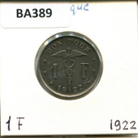 1 FRANC 1922 BÉLGICA BELGIUM Moneda FRENCH Text #BA389.E.A - 1 Franco
