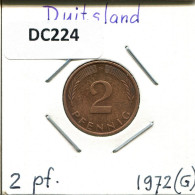 2 PFENNIG 1972 G BRD ALEMANIA Moneda GERMANY #DC224.E.A - 2 Pfennig