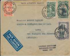 BELGIAN CONGO FIRST FLIGHT "RAID HANSEZ" FROM LEO. 30.03.34 TO LIEGE - Lettres & Documents