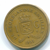 1 GULDEN 1993 NETHERLANDS ANTILLES Aureate Steel Colonial Coin #S12162.U.A - Antilles Néerlandaises