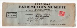 Paris :enveloppe à Entête  BATIGNOLLES MUSETTE éd.musicales,av Préoblitéré Moissonneuse 8f (PPP47472) - Advertising